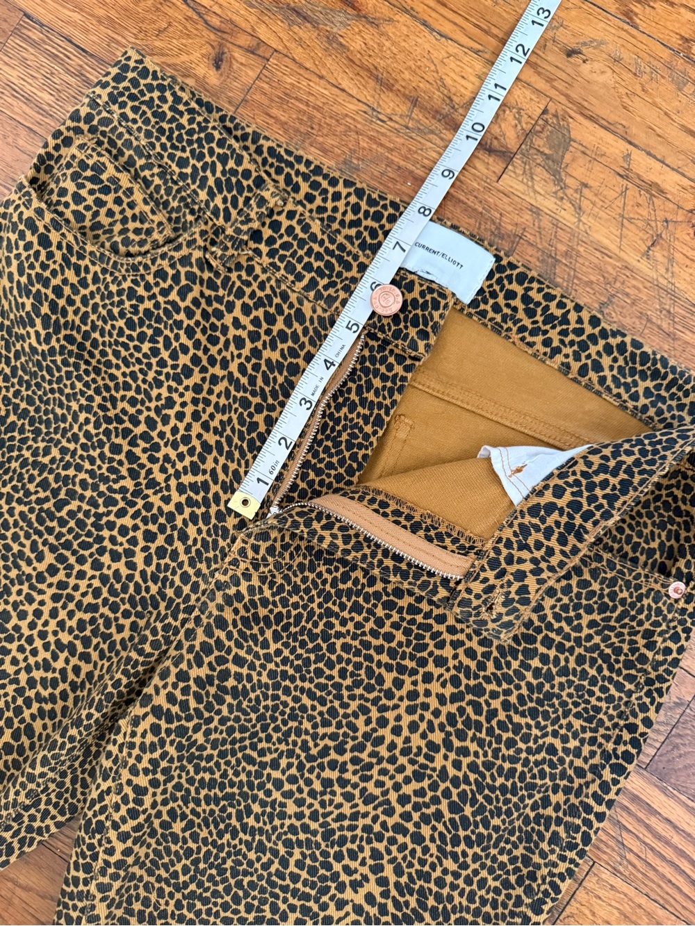 Current/Elliott High Waist Stiletto Leopard Print Crop Skinny Jeans Raw Hem - 10 - Picture 14 of 16